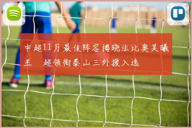 中超11月最佳阵容揭晓法比奥吴曦王燊超领衔泰山三外援入选